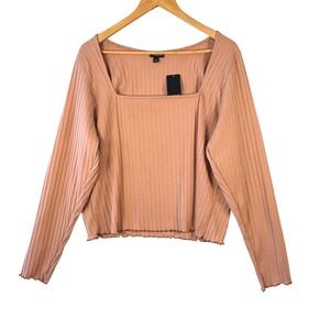 Torrid Knit Rib Square Neck Long Sleeve Tee Dusty Pink 2X / 18-20